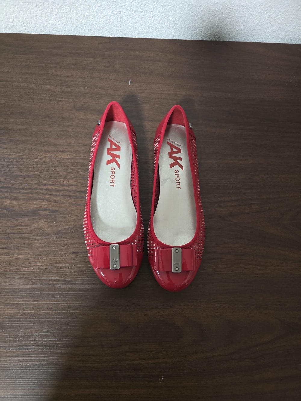 Anne Klein Red Patent Ballet Flats with Bow Accent